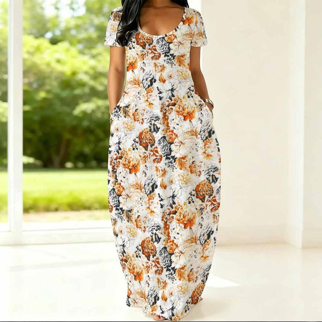 Lightweight Crew Neck Dress For Women Plus Size Short Sleeve Loose Outfit Perfect For Summer Daily Stroll