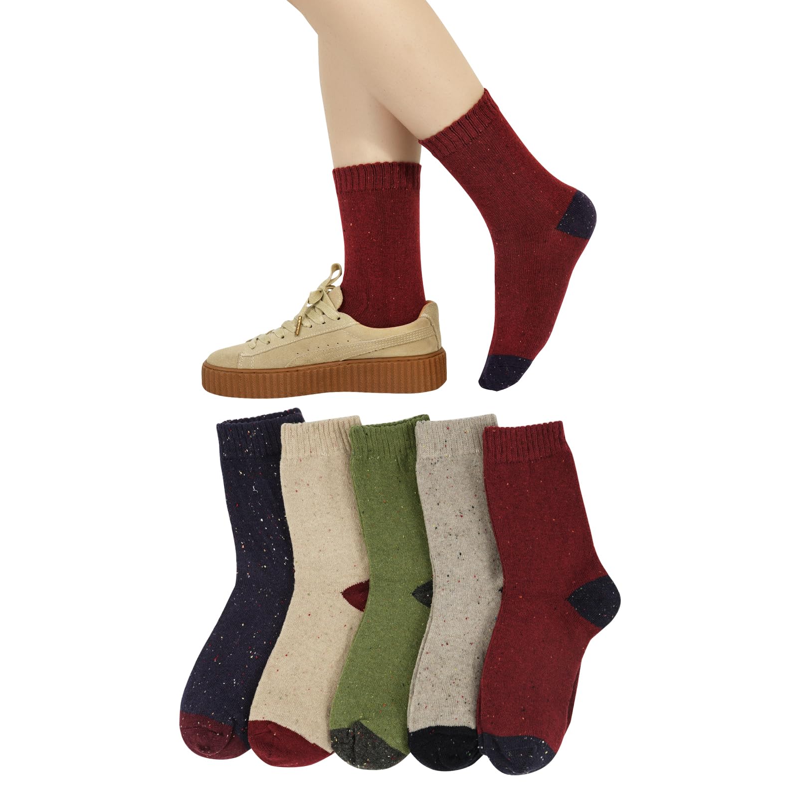 

DAMILY Warm Winter Warm Crew Length Colorful Solid Winter Socks for and Sports and Sizes Gift Women s Socks, Cotton, Stylish, 5-Pair Set, Socks,