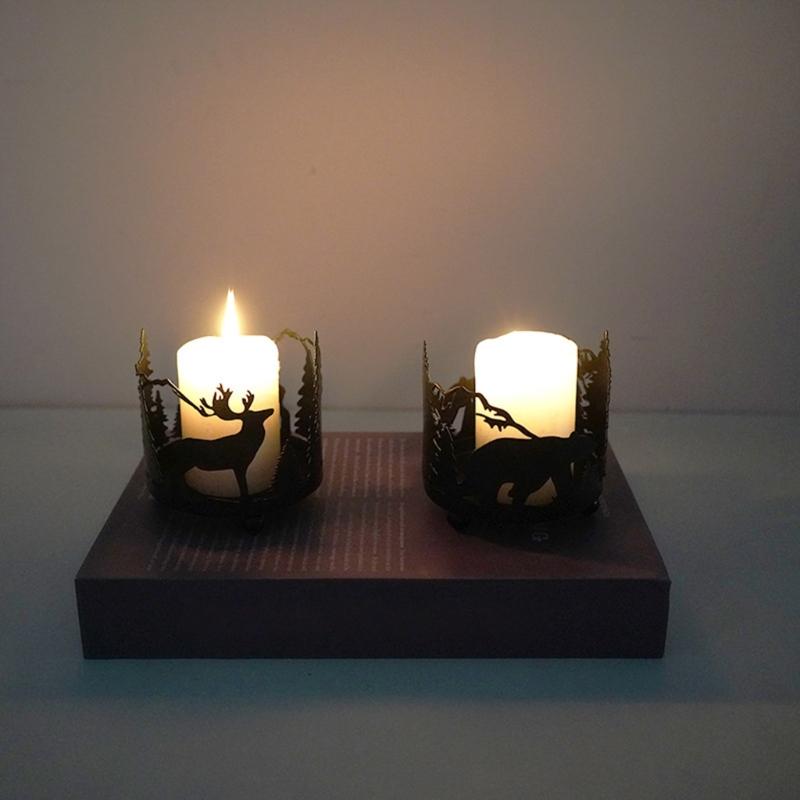Metalowy świecznik z motywem leśnym Unikalny design Świecznik w kształcie zwierzęcia Stwórz ciepłą, przyjazną atmosferę Świecznik