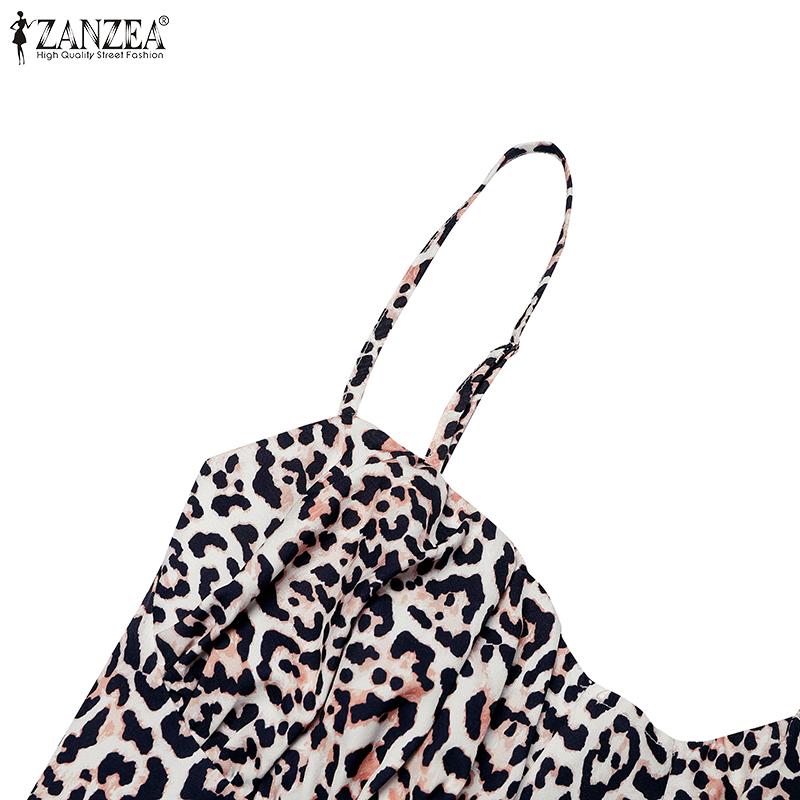 ZANZEA Womens Sexy Sleeveless Holiday Party Printing Sling Dress