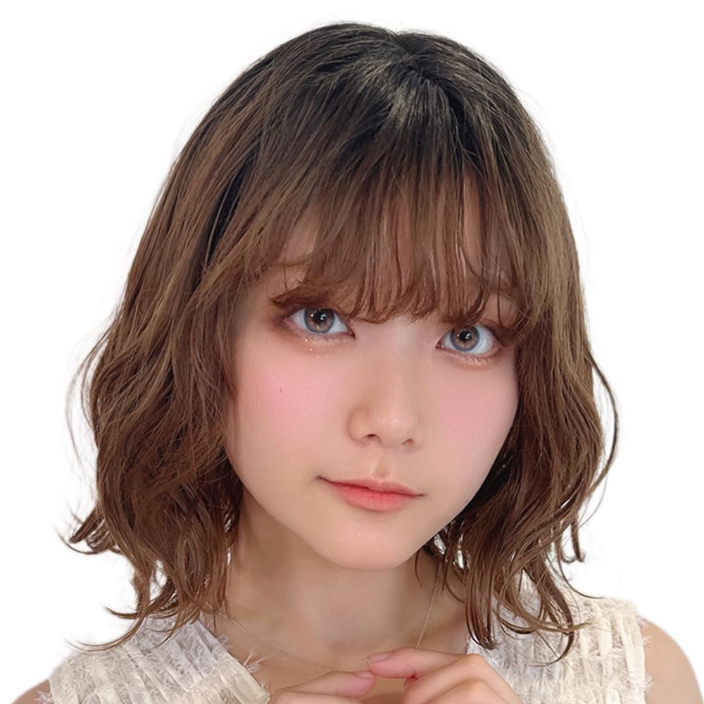 

AQUADOLL P-AMB Almond Brown Pudding Wig, Curly Bob, Medium Length, Blonde/Red Hair, High Tone, Free Size, wg359P-AMB