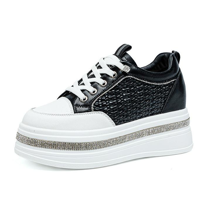 

Модные кроссовки на каблуке 7 см для женщин, женские повседневные туфли на платформе и танкетке из натуральной кожи, женские блестящие туфли для ходьбы, модные кроссовки-лодочки 40 чёрный