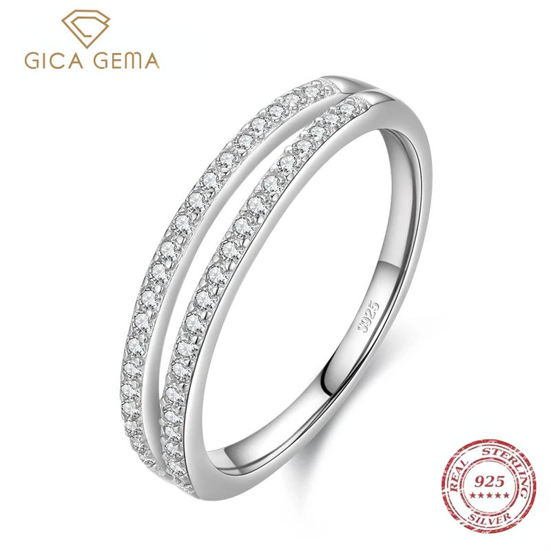 

Gica Gema, 100% стерлинговое серебро 925 пробы, двойная круглая линия, простое прозрачное кольцо на палец с фианитом, блестящие модные кольца для женщин, свадебные украшения