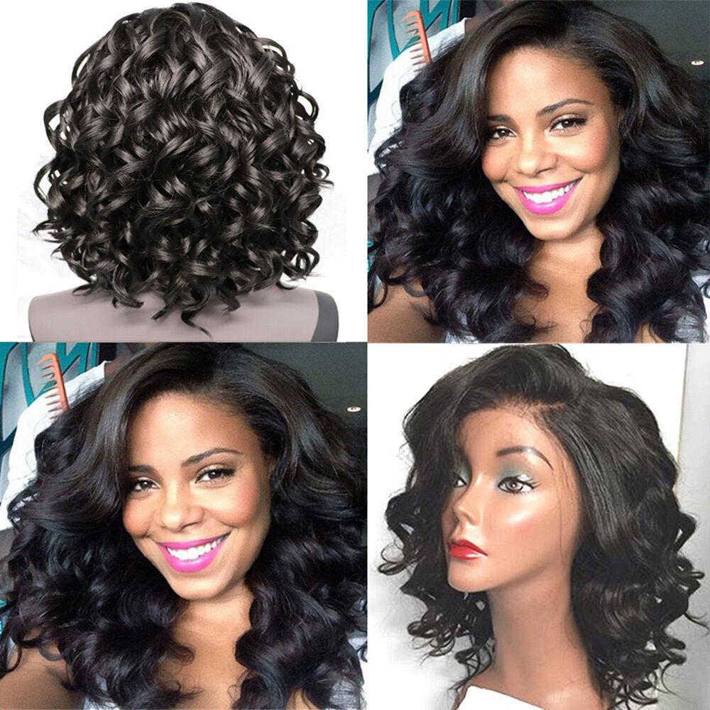 Premium Quality Women Fashion Lace Front Water Wave Hair Wig Black Short Bob Curly Full Wigs For Effortless Style