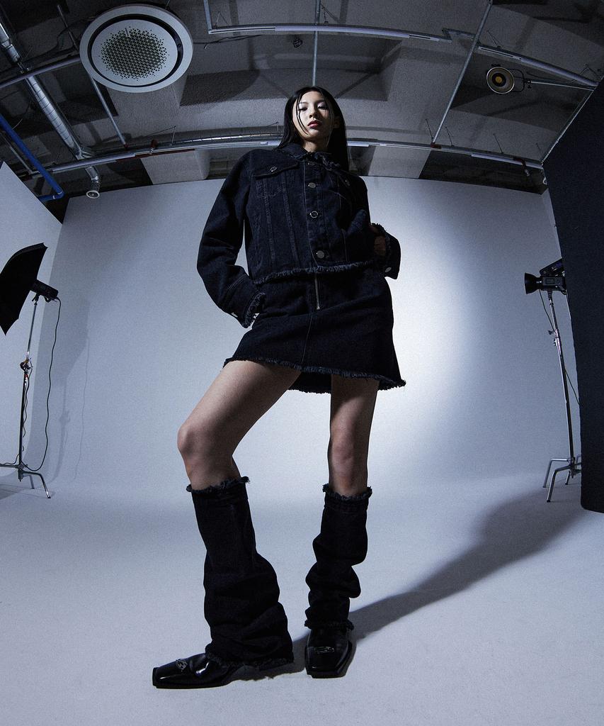More Than Black Cut Off Denim Skirt