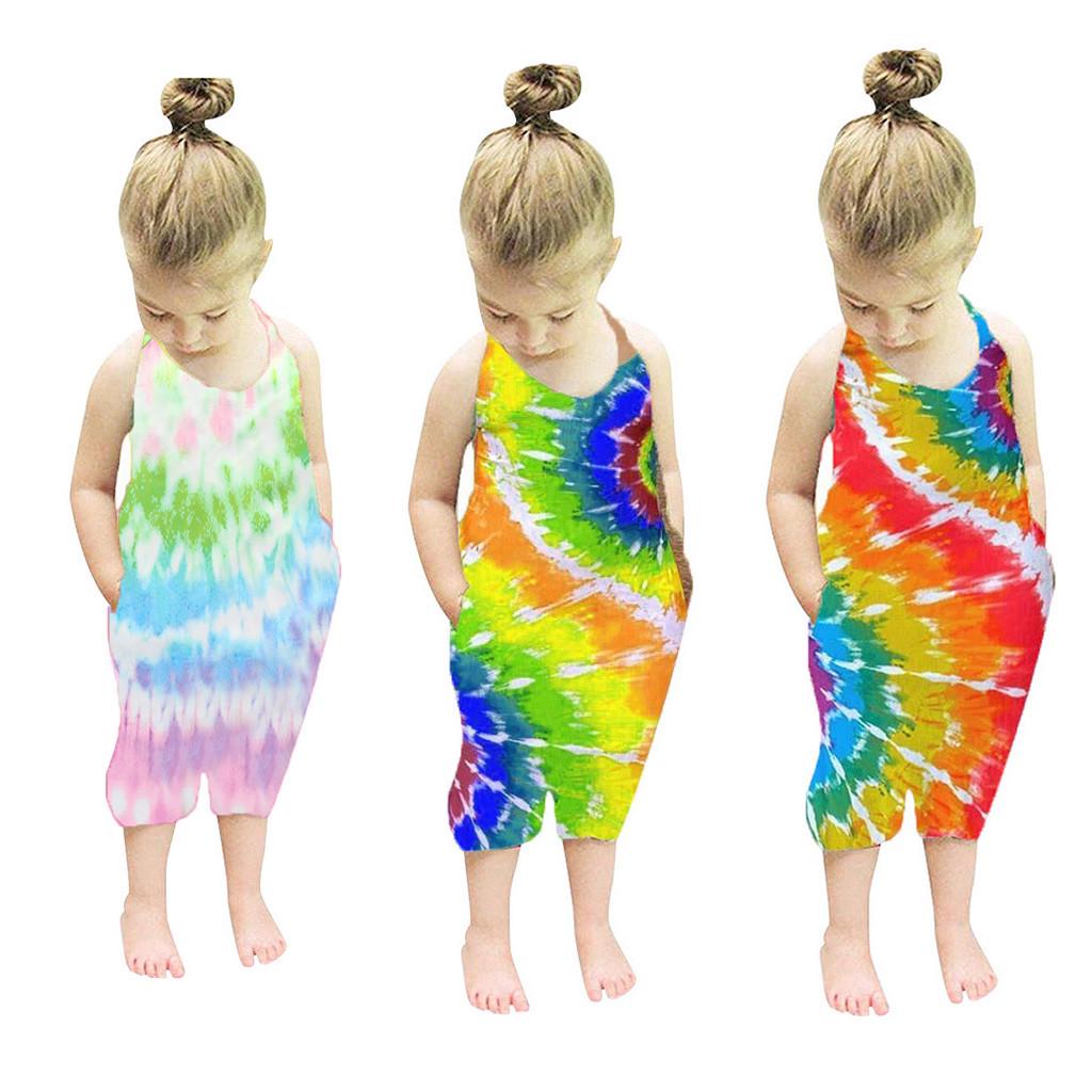 

Toddler Kids Baby Girls Sleeveless Rainbow Tie Dyed Romper Jumpsuit Clothes