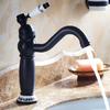 Vintage Black Single-Handle Basin Faucet with Brass & Blue-White Porcelain