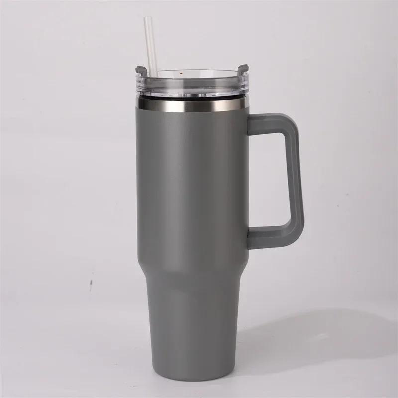 Sticlă de apă izolată din oțel inoxidabil 304 de 40 oz, ceașcă de cafea termică pentru mașină, căni calde reci, balon de vid cu paie pentru mâner, pentru sport
