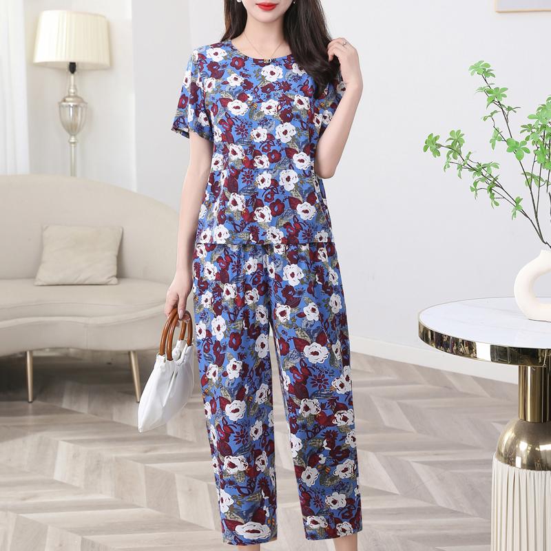 Dámská dvoudílná sada pro větší velikosti, letní vintage oblečení, volné ležérní kalhoty