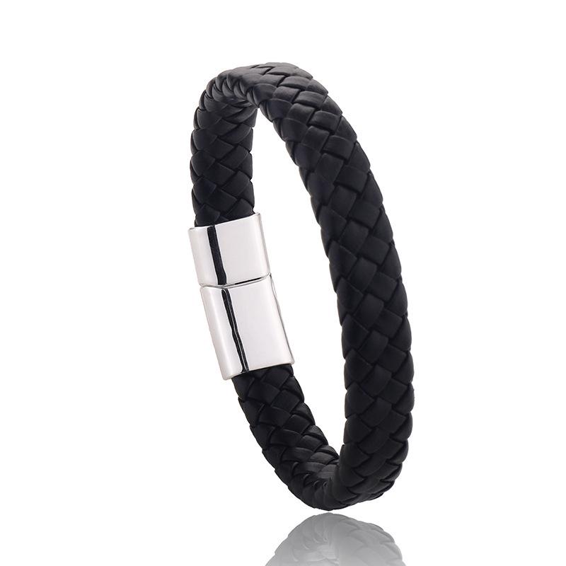Men s Retro Woven Leather Bracelet with Magnetic Buckle