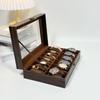 Retro Wood Grain 12-Slot PU Leather Watch Storage Box - In Stock