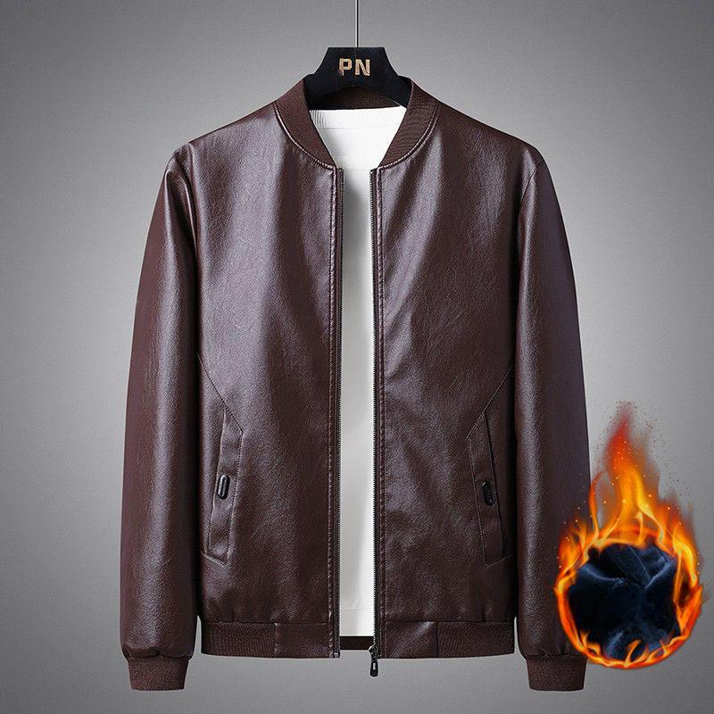 Lederjacke Herren Herbst und Winter Neuer Stil Samt Verdickt Vielseitig Lässig Trendig Übergröße Mantel Baseballkragen Lederjacke