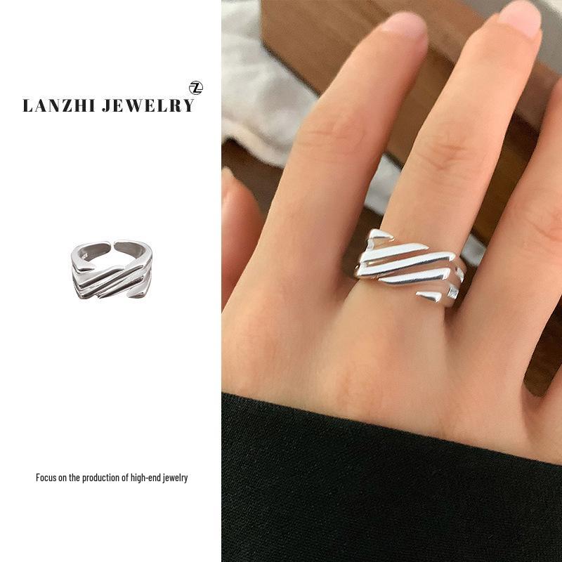 

Кольцо из стерлингового серебра 925 пробы Lan Zhi в холодном стиле с ажурным узором «Снежинка и сердце» - Не тускнеющие украшения для женщин Adjustable