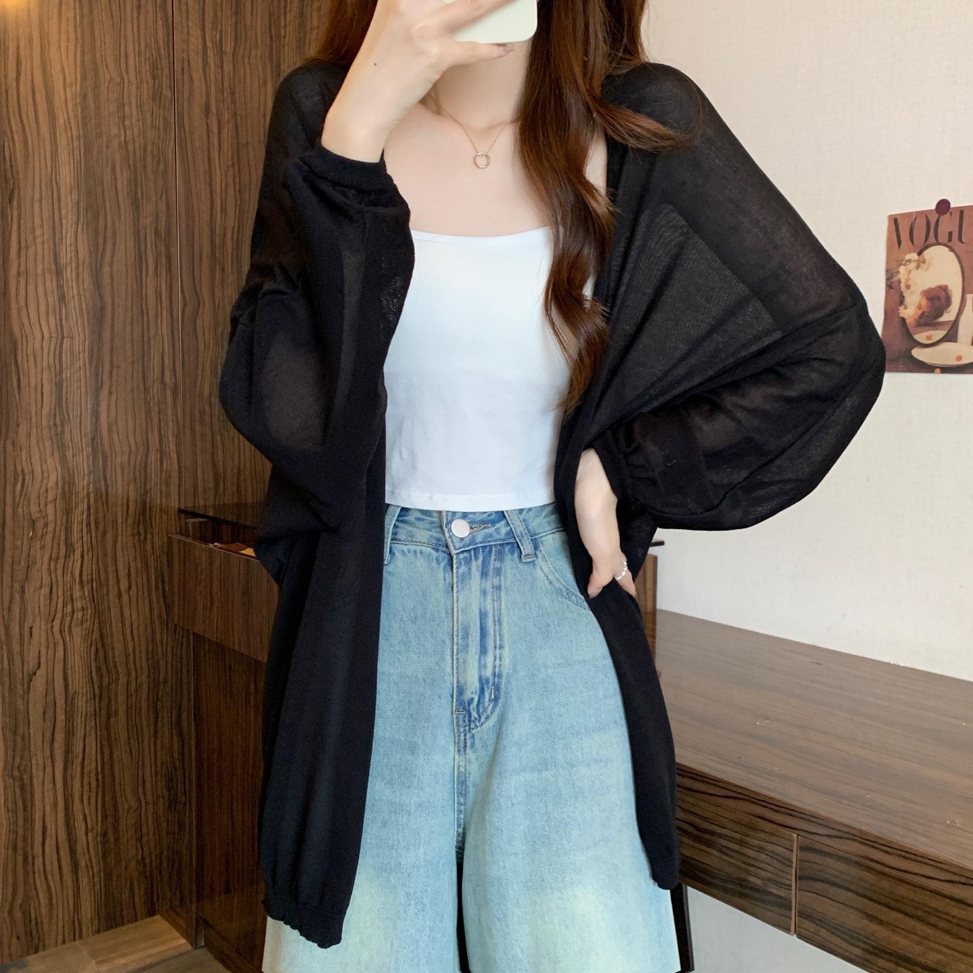 

Plus Size 2026 Summer Knit Cardigan - Loose Fit, Textured, and Versatile Sun Protection Jacket XXL чорний