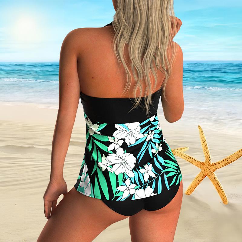 Damen-Badeanzug mit Neckholder, Regenbogen-Print, Bikini-Shorts, Tanktop