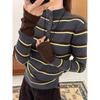 Small Stand-up Collar Stacked with Contrasting Striped Knitted Sweater, Autumn and Winter Button Retro Long-sleeved Top, and Sweater Inside for Women