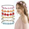 Adjustable Ribbon Floral Wreath Crown Pink Rose Bohemia Garland Headpiece  for Girls Women