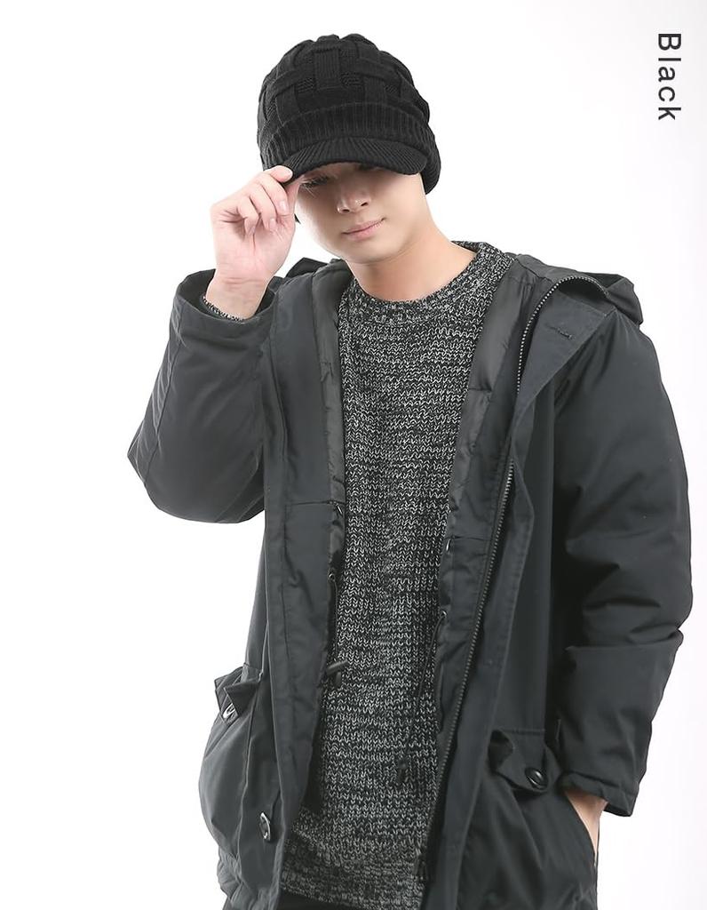 Loo&c Cross Knit Casket Beanie with Visor Black Free Size (56-64cm) [Parallel Import]