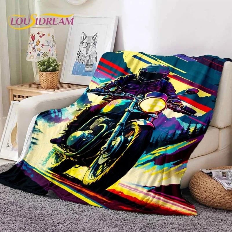 Motocross Modern retro Motorcycle Soft Flannel Blanket for Bed Bedroom Sofa Picnic,Throw Blanket for Cover Outdoors Leisure Gift