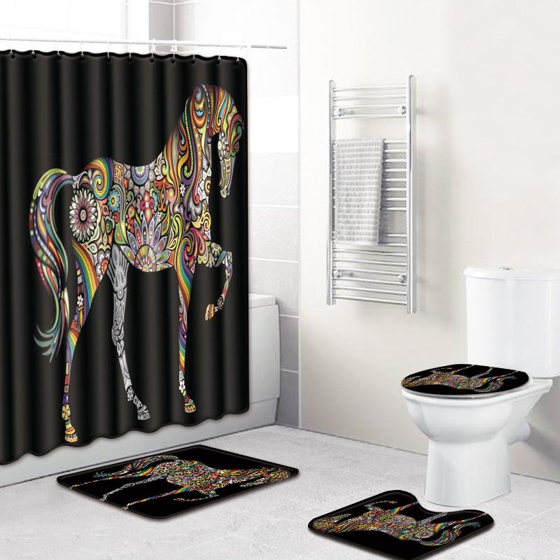 Colored Animals Elephant Lion Horse Bathroom Non-Slip Floor Mat Shower Curtain Carpet Personality Cool