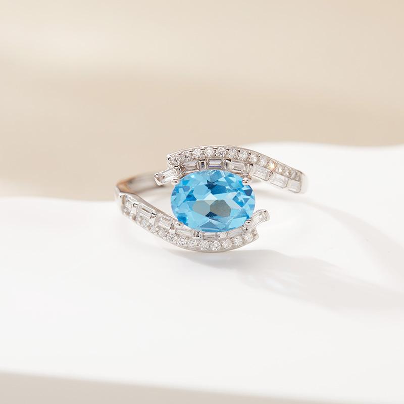 S925 Sterling Silver Natural Colored Treasure Ring, High-End Niche Light Luxury Index Finger Ring, Women'S Jewelry That Cannot Lose Color