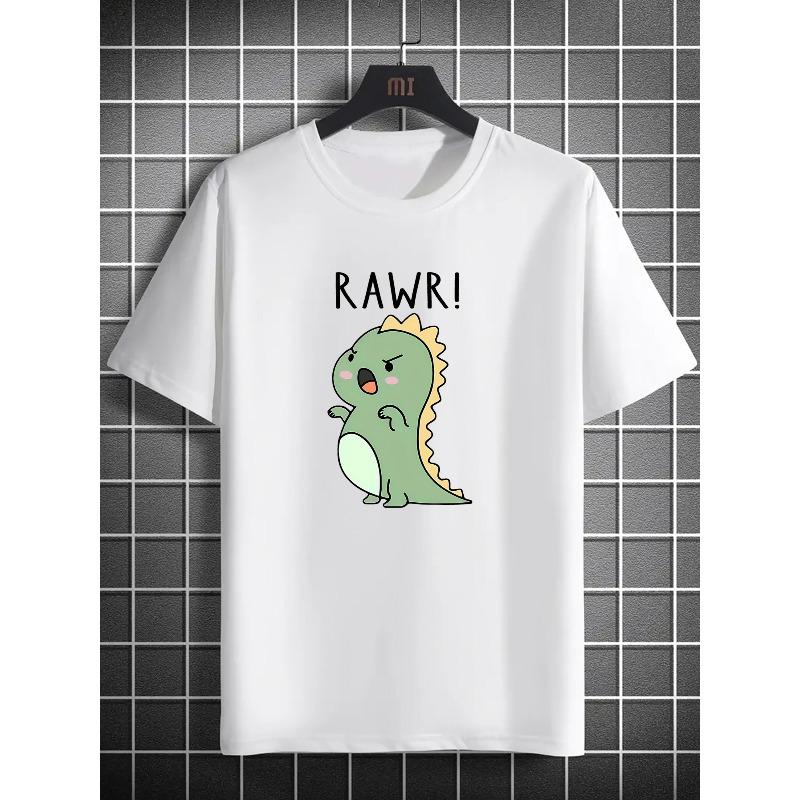 

European Size Men s Cute Dinosaur Pattern T-Shirt, Lightweight Summer T-Shirt, Casual Round Neck Short Sleeve, Soft Fabric, Machine Washable T-shirt S белый