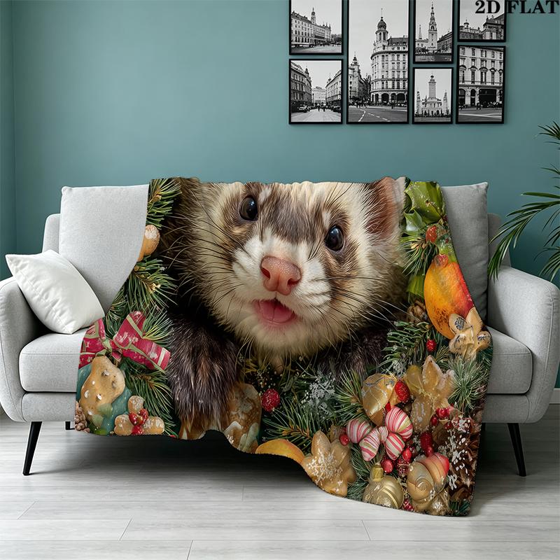 Weihnachtstiere Bedruckte Flanelldecke, weicher Überwurf für Schlafzimmer Sofa, waschbar, Weihnachtsgeschenk, tolles Geschenk.