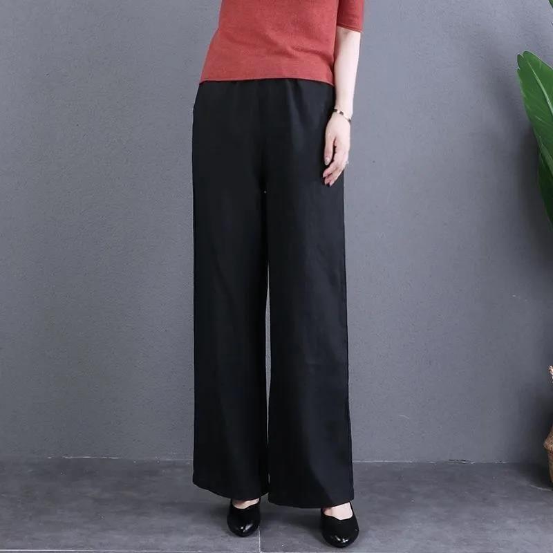 Wide-leg Pants for For Women In Spring and Summer Literary Large Size Elastic Waist Slimming Drape Straight Pants Solid Color Versatile Casual