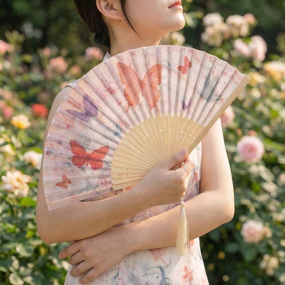 2PCS/SET Traditional Ancient Folding Fan Vintage Bamboo Fan Dance Fan  Cheongsam Matching