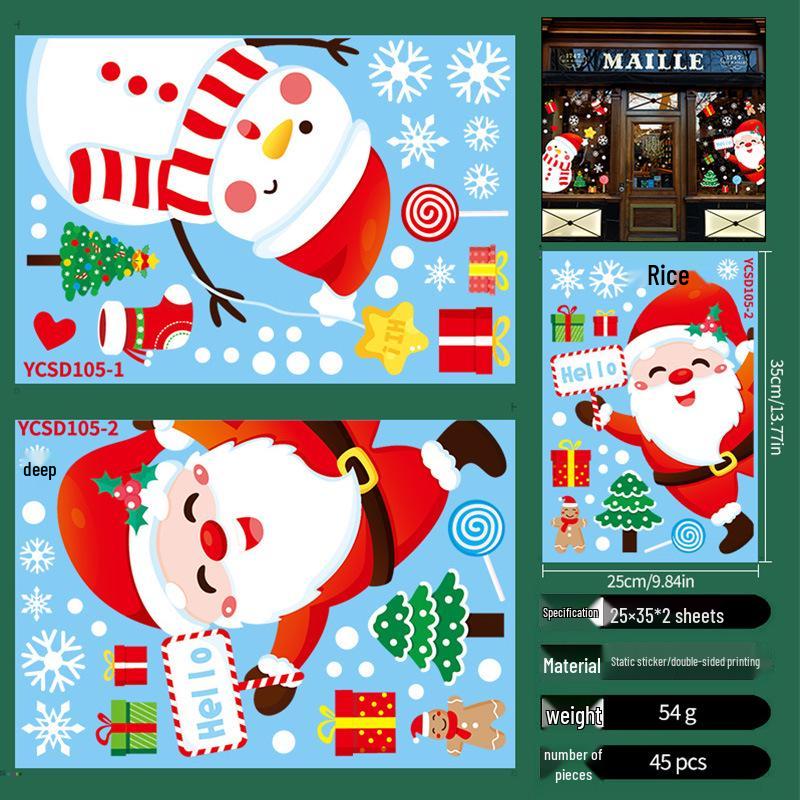 Cross-border Christmas Static Cling Window and Wall Stickers for Glass Doors and Shopping Malls