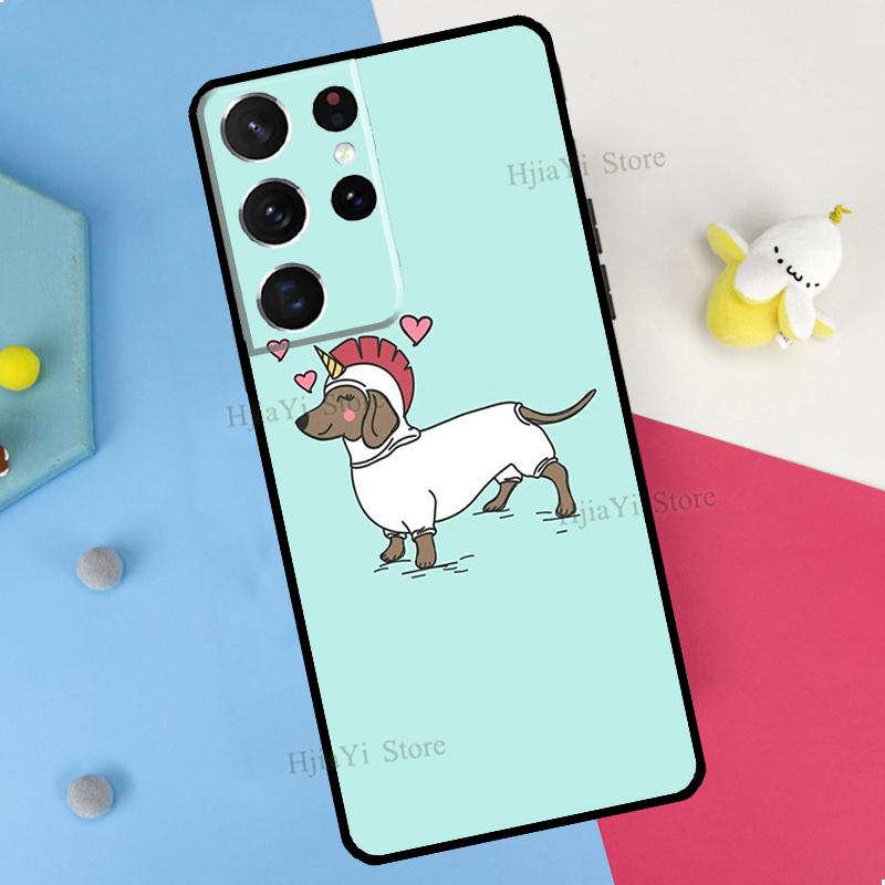 Cartoon Dachshund Sausage Dog Phone Case For Samsung Galaxy S23 S22 Ultra Note 20 10 S8 S9 S10 Plus S20 FE S21 FE Cover
