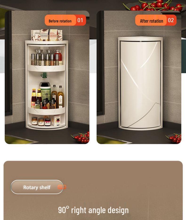 Triangle Kitchen Spice Rack: Wall-Mounted, Rotating Storage Shelf with Large Capacity and Punch-Free Corner Organizer