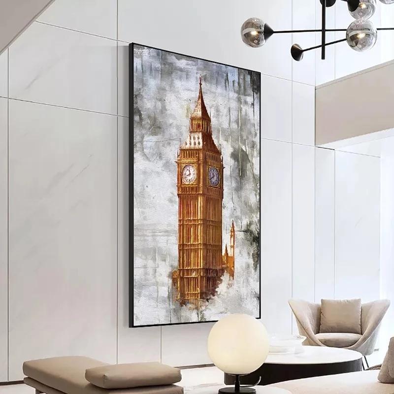 World City Landscape Paris Eiffel Tower London New York Hand-painted Poster Nordic Style Wall Art Picture Home Decor Canvas