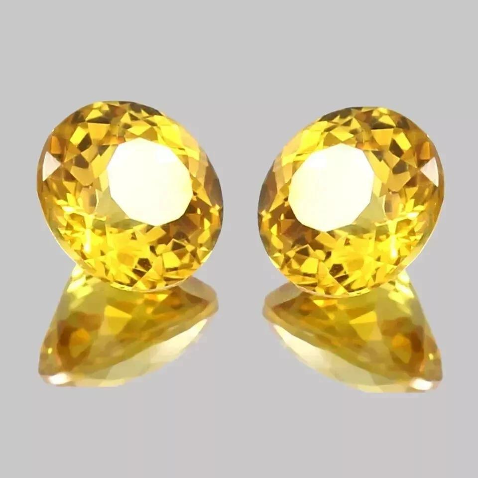 Natural Ceylon Round Cut 20 Ct Yellow Sapphire Certified Loose Gemstone Pair