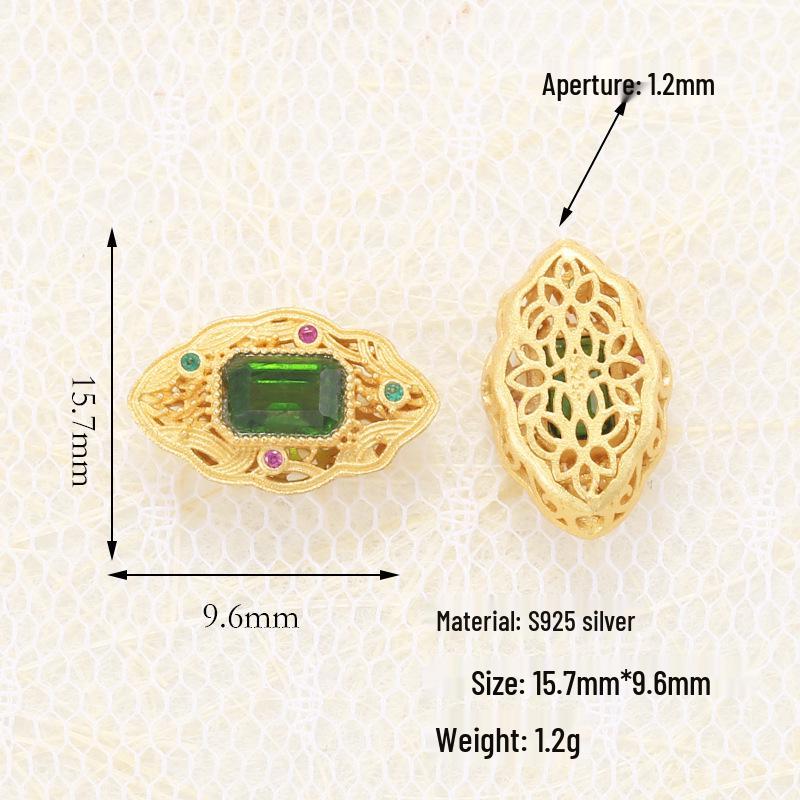 S925 Sterling Silver Inlaid Natural Peridot Diopside Loose Beads Spacer for DIY Bracelet Necklace T7
