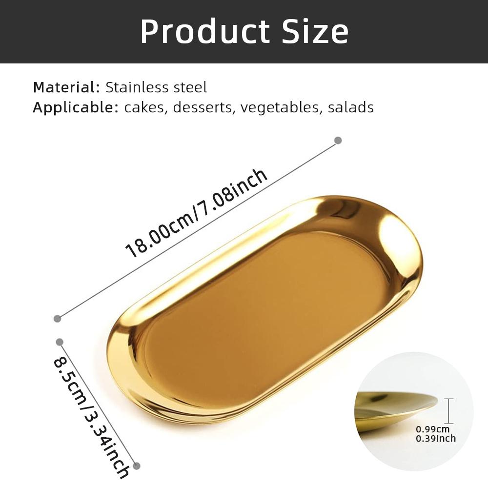 

Поднос для украшений Nordic Gold Oval, тарелка из нержавеющей стали для чая и фруктов, поднос для ювелирных изделий, металлическое настольное блюдо для хранения