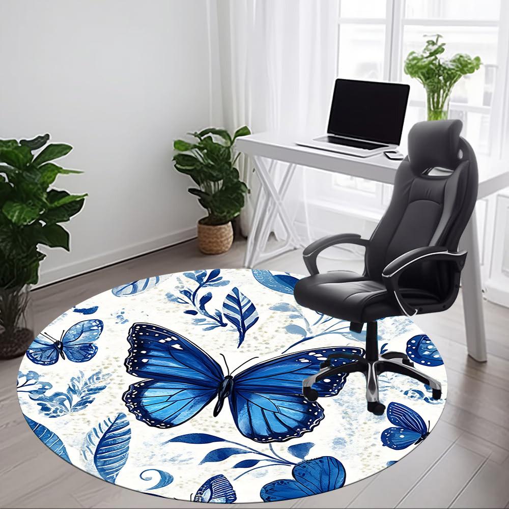 1pc Butterfly Floral Office Round Area Rug, Indoor Mat Suitable For Office, Under Office Chairs Bedroom Living Room Home Decor, Room Deco 073