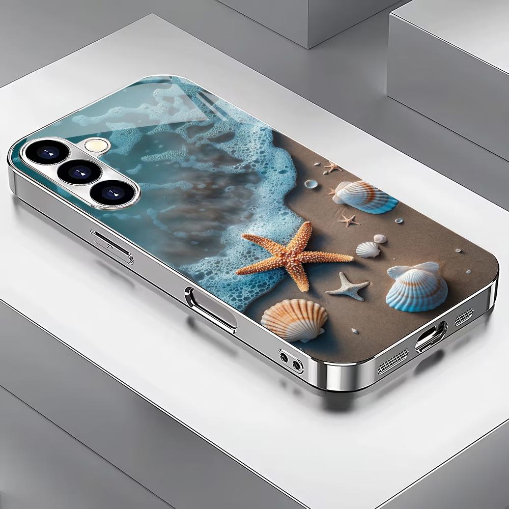 

Seaside Scenery Silver Plated Glass Phone Case Suitable for Samsung Galaxy S26 S25 S24 S22 S21 S20 FE/Ultra/Plus Anti Drop GalaxyS24FE