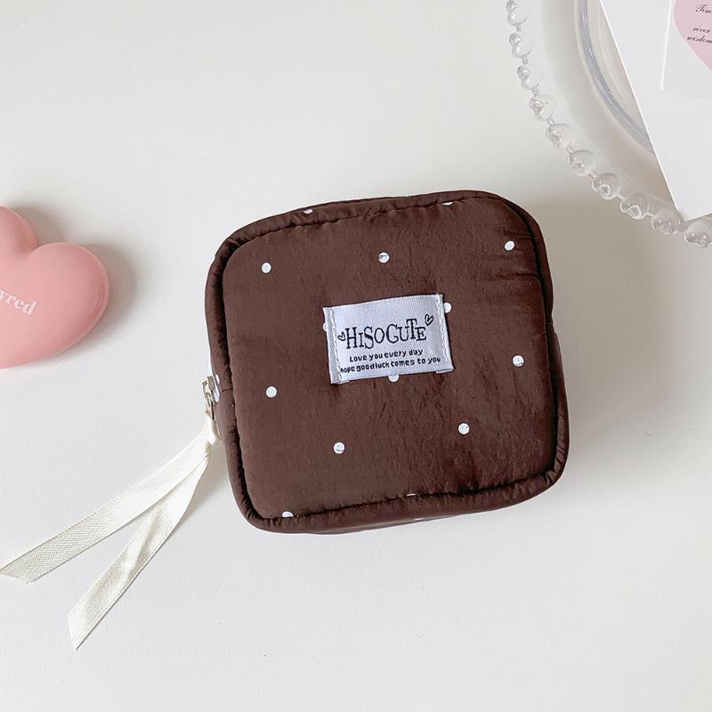 Polka Dot Solid Square Cosmetic Bag Girl Portable Small Lipstick Pouch Student Simple Sanitary Napkin Storage Bag