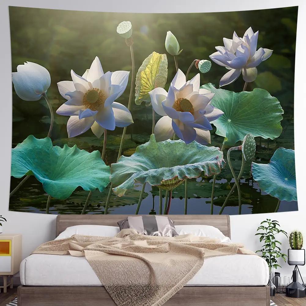 

Home Decor Summer Style Wall Tapestry Lotus Print Polyester Tapestry for Living Room Bedroom Aestheticism Background Women Gift 74x94cm(29x37in)