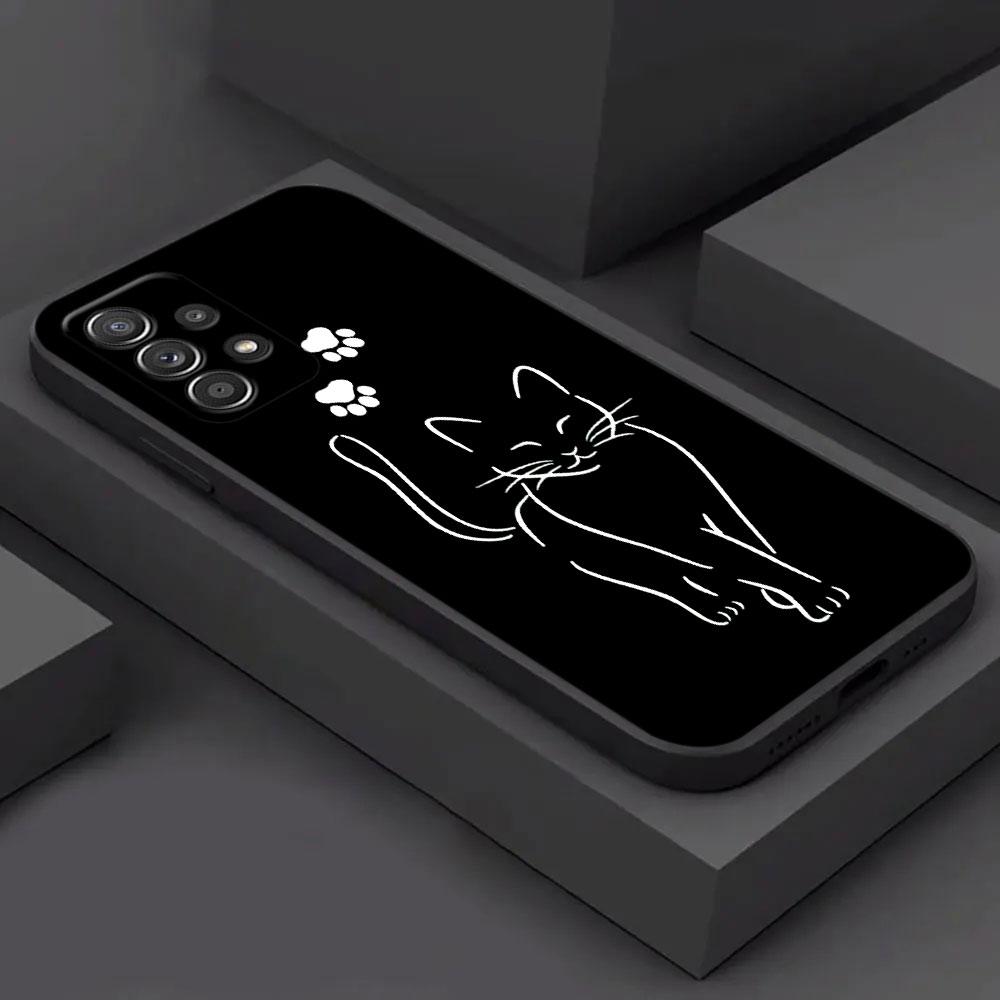 For Samsung Galaxy A56 Case A54 A52 A53 5G A36 A34 A35 A33 A32 A50 A72 A73 A26 A25 A16 Cute Black Cat Line Phone Case Soft Cover