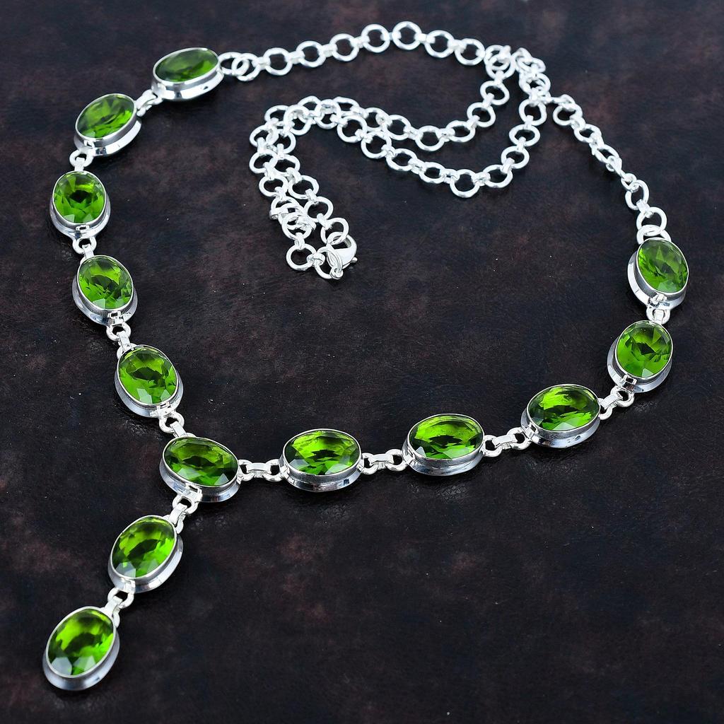 Faceted Peridot Necklace 925 Sterling Silver Necklace Adjustable Chain Necklace Very Pretty Gemstone Jewelry Handmade Necklace Gifts for Mom