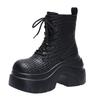 Fashion 9CM Women's Chunky Motorcycle Boots Autumn Hidden Heels Leather Sneakers Winter Heels Platform Boots Weave Mid-calf Boots Woman