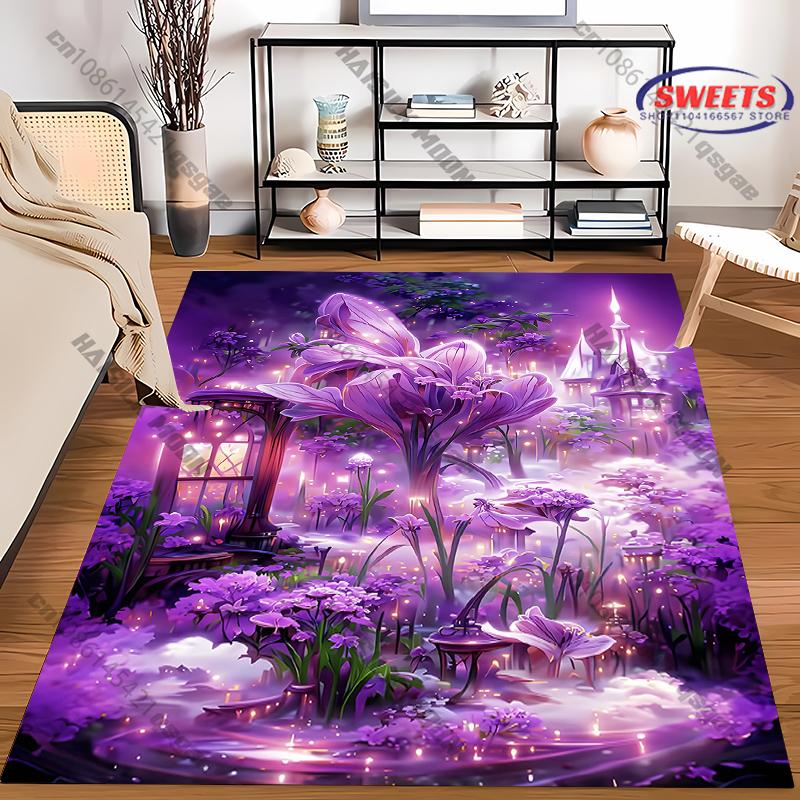 

1PC Purple Fantasy Garden Print Carpet Rug for Living Room, Bedroom,Office, Large Area, Stain Resistant Mat, Gift, Fast Shipping 40x60cm (16x24in)