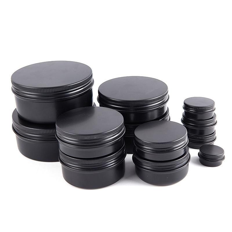 10/30/50/60/80/150/250ml Caixa Redonda de Alumínio Preta Vazia Latas Metálicas Potes Reabastecíveis para Creme Cosmético DIY Pote de Alumínio para Chá