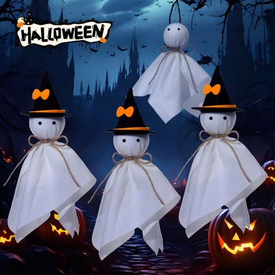 Dekoracja Wisząca Duch na Halloween Mały Latający Duch Ozdoba na Drzewo Rustykalny Biały Materiałowy Duch do Dekoracji Domu Strachów Podwórka Drzewa