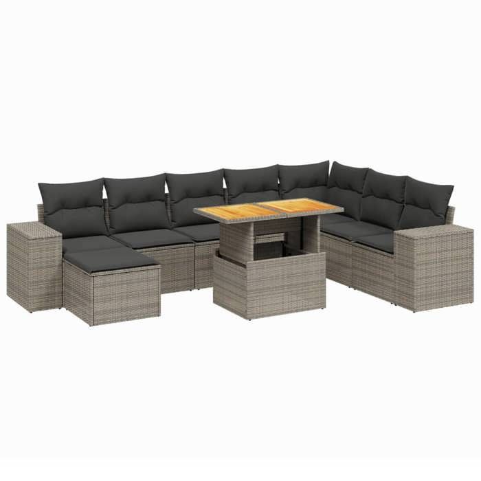VidaXL Salon de Jardin avec Coussins 9 pcs, Canapés de Terrasse, Ensemble de Meubles de Patio, Mobilier d'Extérieur, Gris 3275965