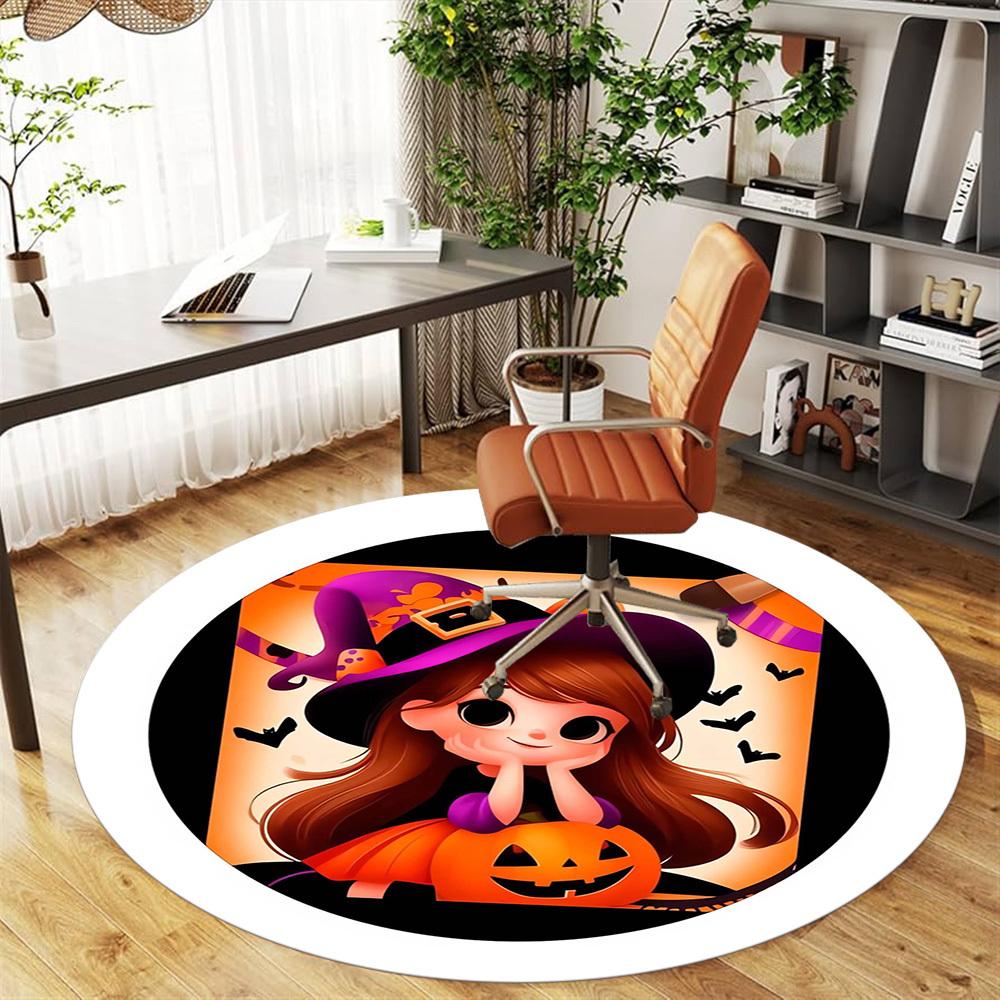 1pc Witch Pumpkin Round Chair mat Area Rug - Non-Slip, Floor Mat for Office, Bedroom, home decor Christmas Gift p0811307