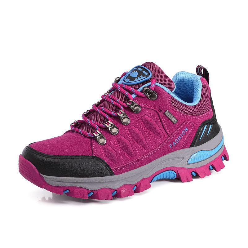 

QZHSMY Women s Hiking Shoes Suede Leather Outdoor Shoes Wear-resistant Men Trekking Walking Hunting Tactical Sneakers Mujer 36 розы красного