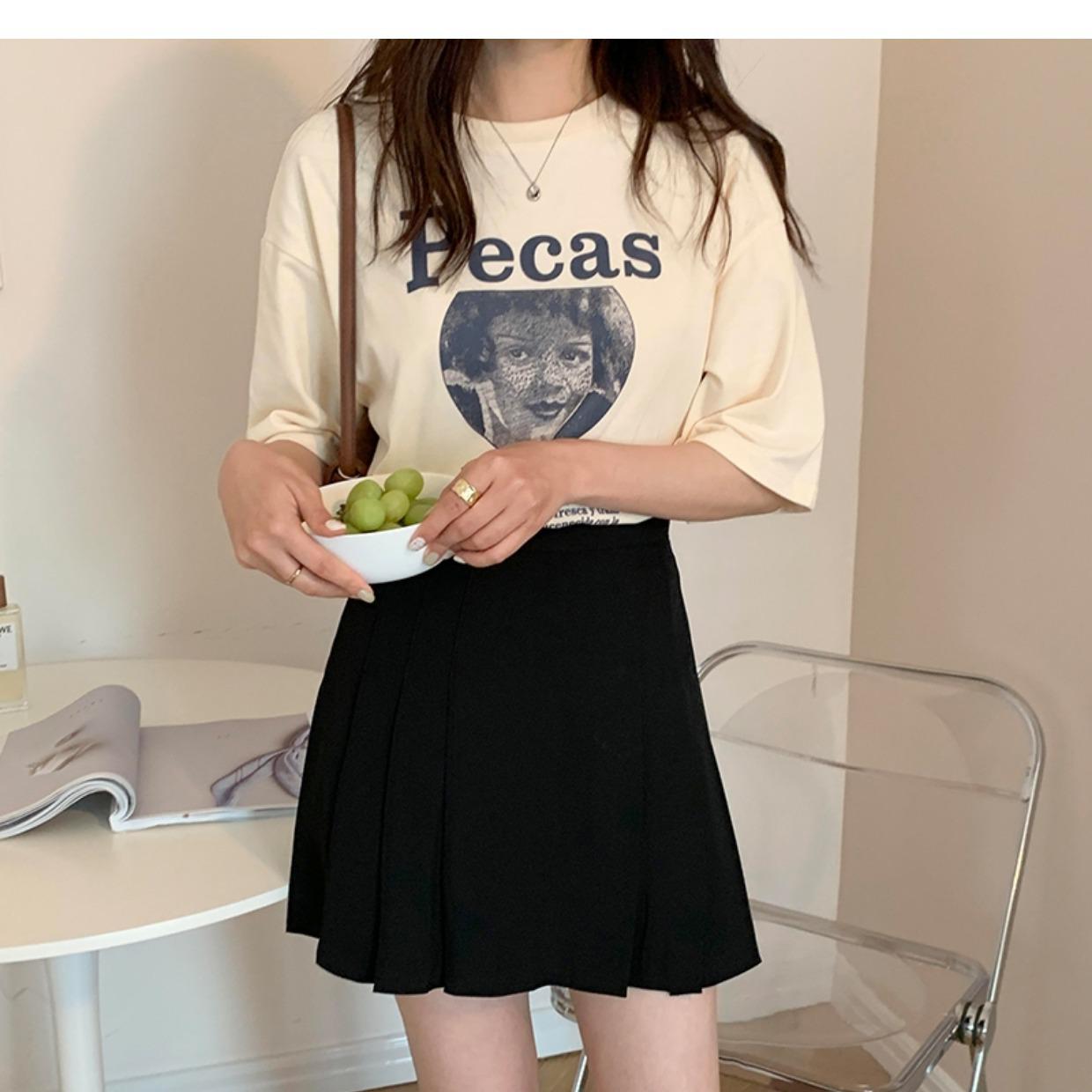 

2023 New Petite Black Pleated A-Line Midi Skirt with Shirt, High-Waisted and Slimming M чёрный